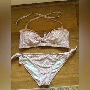 Time and Tru Pink Floral Tie Bikini Set